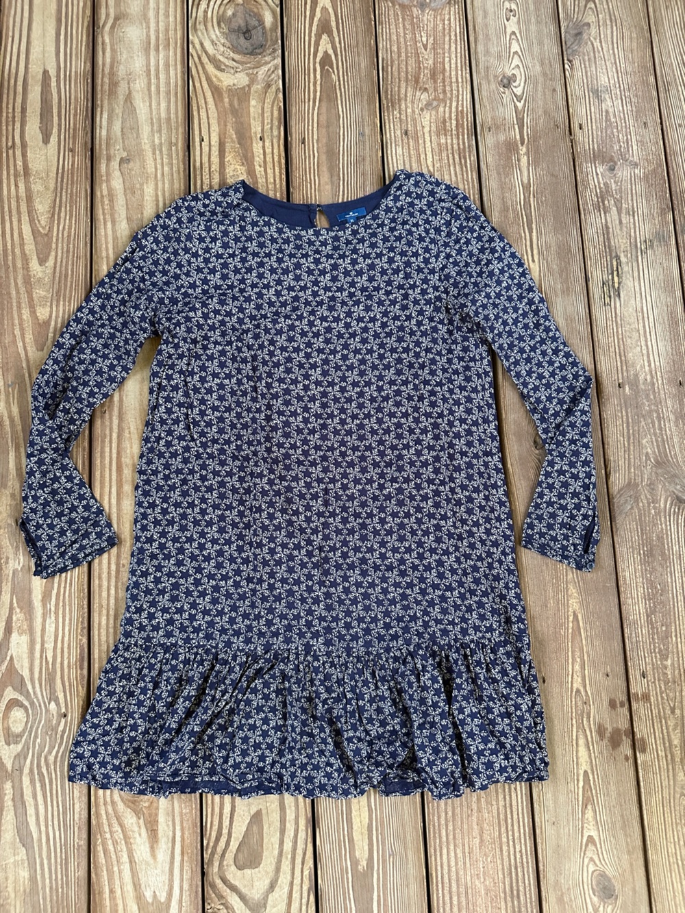 Title: Tom Tailor Navy White Floral Pleated Long Sleeve Dress XL